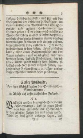 Erster Abschnitt, Von den Schicksaalen des Oettingischen Seminariums, in Absicht auf dessen äusserlichen Zustand