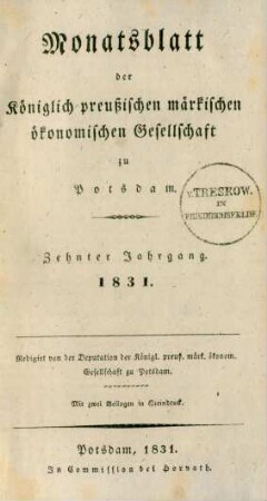10.1831: Monatsblatt der Königlich preußischen märkischen ökonomischen Gesellschaft zu Potsdam