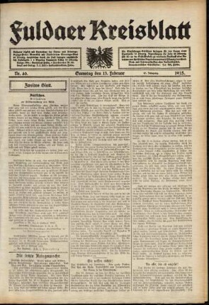 Zweite Ausgabe vom Samstag, den 13. Februar 1915.