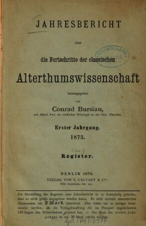 Jahresbericht über die Fortschritte der klassischen Altertumswissenschaft. [2,a]
