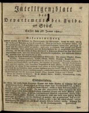2tes Stueck, den 9ten Januar 1809