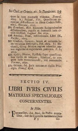 Sectio IV. Libri Ivris Civilis Materias Specialiores Concernentes