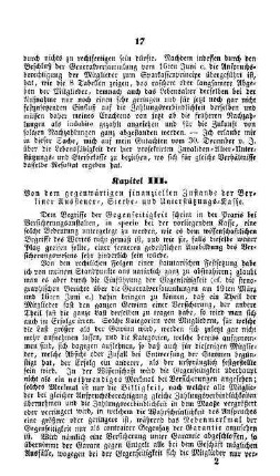 Kapitel III. Von dem gegenwärtigen finanziellen Zustande der Berliner Aussteuer-, Sterbe- und Unterstützungs-Kasse