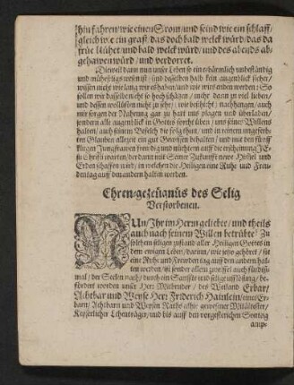 Ehren-gezeugnus des Selig Verstorbenen.