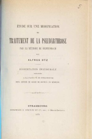 Étude sur une modification du traitement de la pseudarthrose par la méthode de Dieffenbach Diss. inaug.