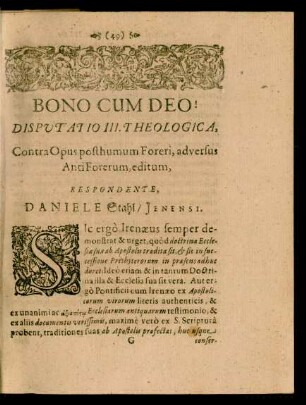 Disputatio III. Theologica, ... Respondente, Daniele Stahl/ Jenensi.