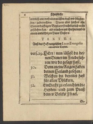 Textus Auß des H. Evangelisten Lucae Evangelio am andern Capitel.