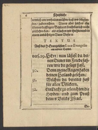 Textus Auß des H. Evangelisten Lucae Evangelio am andern Capitel.