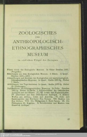 Zoologisches und anthropologisch- ethnographisches Museum im südlichen Flügel des Zwingers