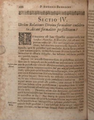 Sectio IV. Utrùm Relationes Divinae formaliter consideratae, dicant formaliter perfectionem?