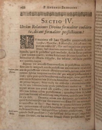 Sectio IV. Utrùm Relationes Divinae formaliter consideratae, dicant formaliter perfectionem?