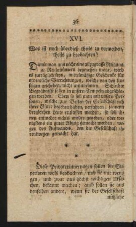 XVI. Was ist noch überdieß theils zu vermeiden, theils zu beobachten?