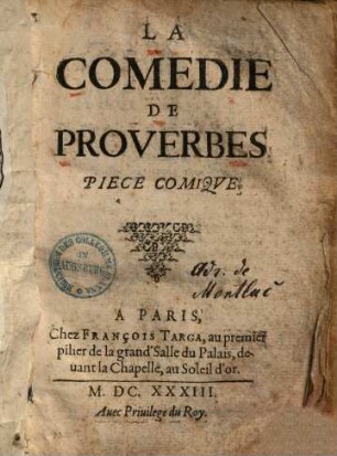La comédie de proverbes : pièce comique