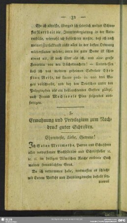 5. Ermahnung und Privilegium zum Nachdruck guter Schriften