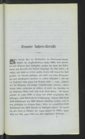 Neunter Jahres=Bericht.