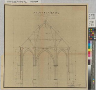 Münster (Münster) Apostelkirche Wiederaufbau der zerstörten drei westlichen Joche Blatt 2 Schnitt 1953 1 : 50 67,5 x 66,5 Pause Staatshochbauamt Münster Regierung Münster Nr. 33833