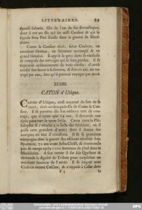XXXIIII. Caton d'Utique.