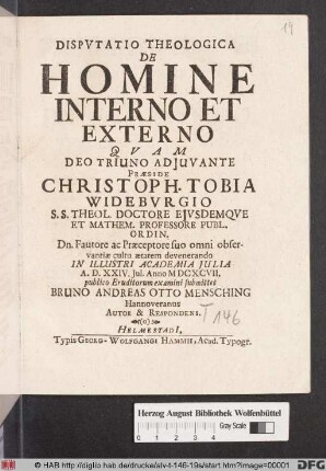 Disputatio Theologica De Homine Interno Et Externo