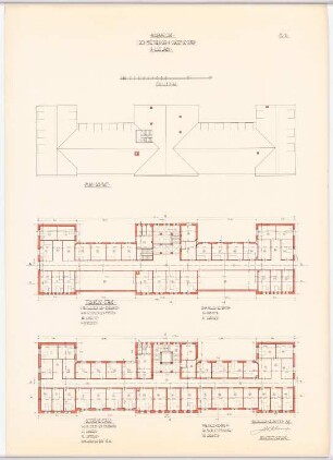 Herz-Jesu-Kloster, Leuven: Grundrisse des Dachgeschosses und des dritten und zweiten Obergeschosses 1:100