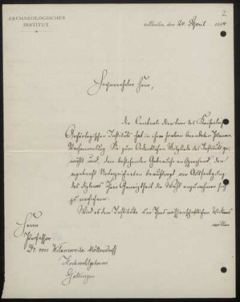 Nr.  Brief von Alexander Conze an Ulrich von Wilamowitz-Moellendorff, Berlin, 20.4.1894