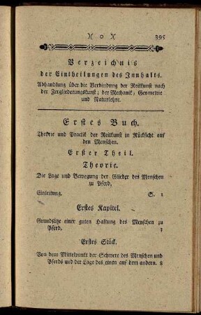 Verzeichnis der Eintheilungen des Innhalts.