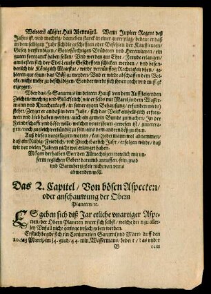 Das 2. Capitel/ Von bösen Aspecten/ oder anschauwung der Obern Planeten/ etc.