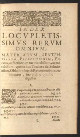 Index Locupletissimus Rerum Omnium,