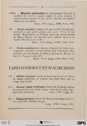 Tapis d’orient et d’Aubusson (Nr. 123-136)