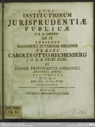 Institutionum Iurisprudentiae Publicae S. R. G. Imperii Lib. II.