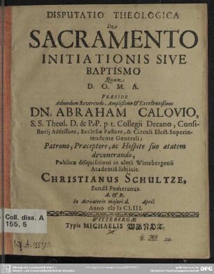Disputatio theologica de sacramento initiationis sive baptismo