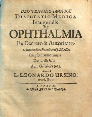 Disputatio Medica Inauguralis De Ophthalmia