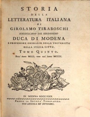 Storia Della Letteratura Italiana. 5, Dall' Anno MCCC. Fino All' Anno MCCCC