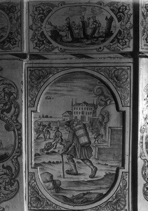 Die Hebräer müssen Ziegel ohne Stroh herstellen : Die Hebräer müssen Ziegel ohne Stroh herstellen. Kachel, bemalt. Salem, Ehemalige Zisterzienserabtei, Sommerrefektorium