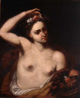 Halbfigur einer Flora, sich bekränzend