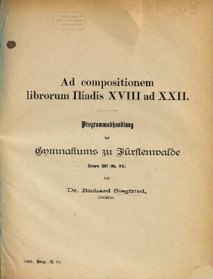 Ad compositionem librorum Iliadis XVIII ad XXII