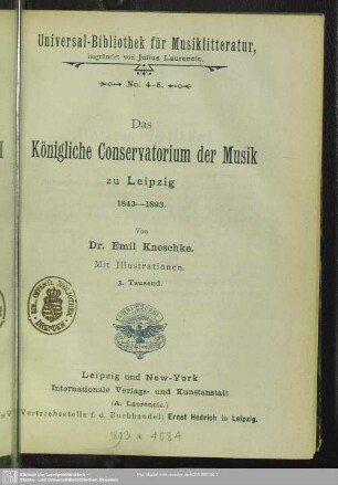 Das Königliche Conservatorium der Musik zu Leipzig 1843 - 1893