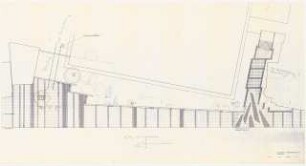 Landgericht, Bielefeld Erweiterung. Außenanlage: Grundriss, Pflasterung und Bürgersteigplatten des Ulmenwalls 1:100