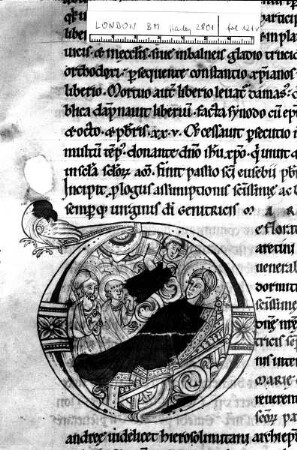 Historisierte Initiale O oder D (Marientod?), Folio 121 verso