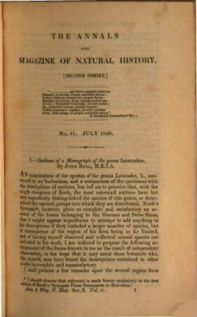 The annals and magazine of natural history, zoology, botany and geology : incorporating the journal of botany. 6. 1850