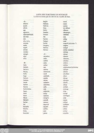 Liste Des Turcismes En Roumain