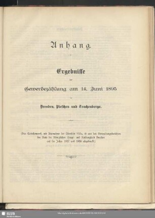 Ergebnisse der Gewerbezählung am 14. Juni 1895 in Dresden, Pieschen und Trachenberge