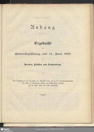 Ergebnisse der Gewerbezählung am 14. Juni 1895 in Dresden, Pieschen und Trachenberge