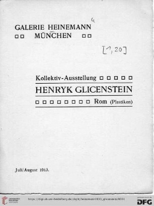 Kollektiv-Ausstellung Henryk Glicenstein, Rom : (Plastiken) ; Juli/August 1913