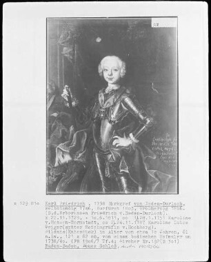 Karl Friedrich, 1738 Markgraf von Baden-Durlach, Kurfürst 1803, Großherzog 1806 (1728-1806) Bildnis im Alter von etwa 10 Jahren
