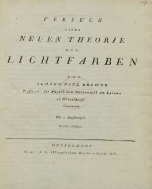 Versuch Einer Neuen Theorie Der Lichtfarben : Mit 1 Kupfertafel