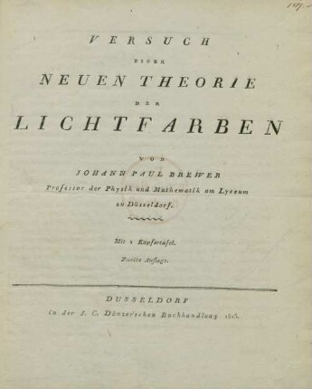 Versuch Einer Neuen Theorie Der Lichtfarben : Mit 1 Kupfertafel