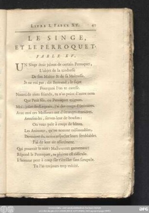 Le Singe, Et Le Perroquet. Fable XV.