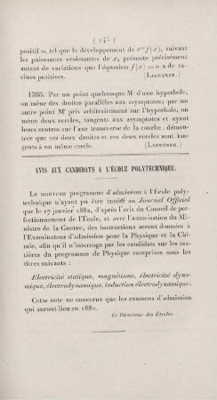 Avis aux candidats a l'école polytechnique.