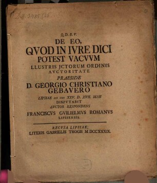 De eo, quod in iure dici potest vacuum, disp.