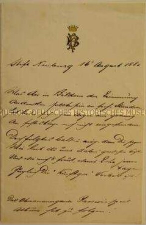 Widmung "Was dir in Bildern der Erinnerung..." - aus der Schreibschatulle der Ulrike von Levetzow (Goethe-Kasten)